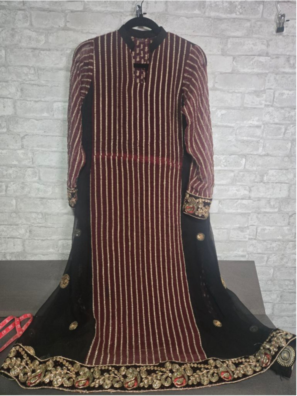Women's Burgundy and Black Embroidered Kurta